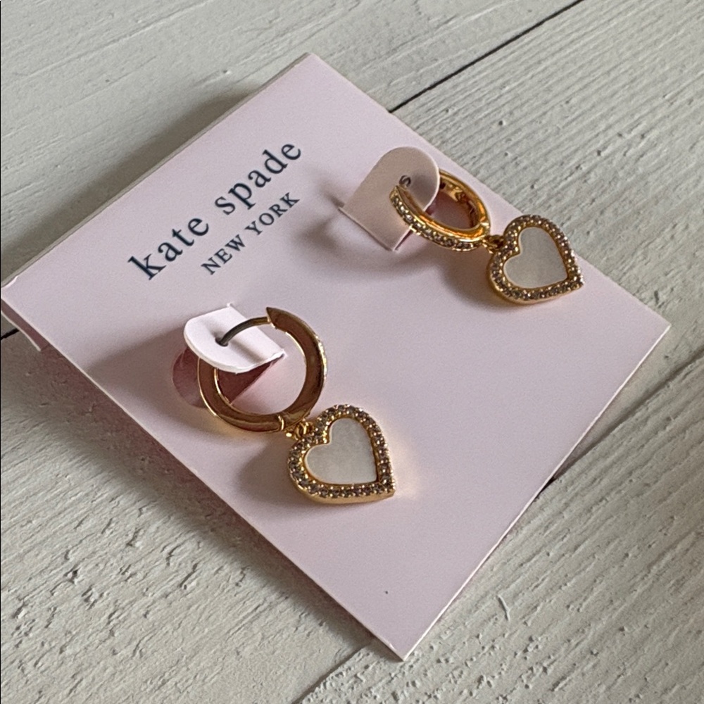 Kate Spade Take Heart (Gold/ CZ stones) Huggie drop earrings - Picture 5 of 6